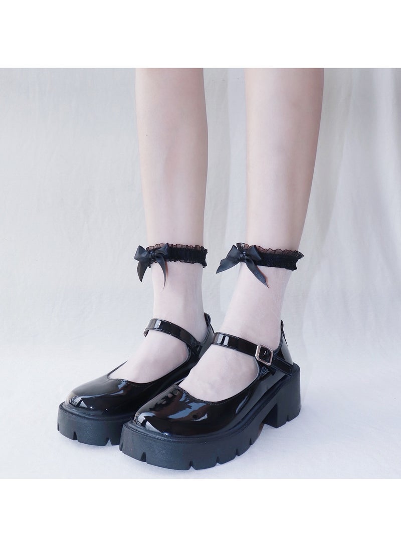 Girls transparent lace socks, lace bow, glass fiber women's mid length socks, ultra-thin and cute girls' socks 2 pairs - Image 4